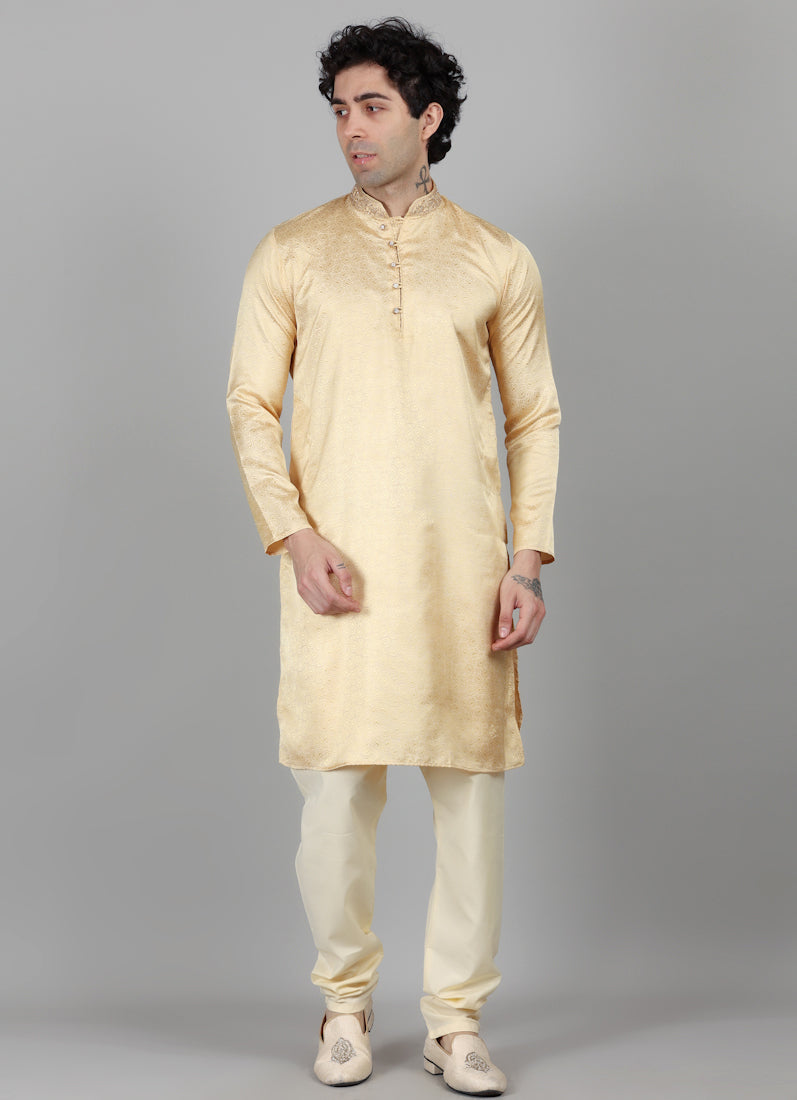 Men's Gold Self Resham Brocade Embroidered Set