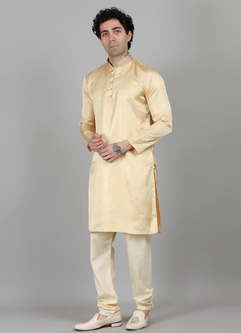 Men's Gold Self Resham Brocade Embroidered Set