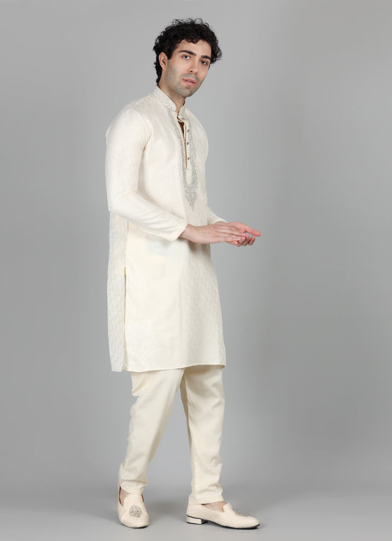 Men's Gold Self Resham Brocade Embroidered Set