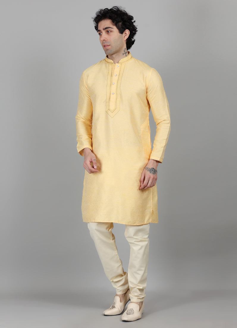 Men's Gold jacquard Resham Embroidered Payjama Set