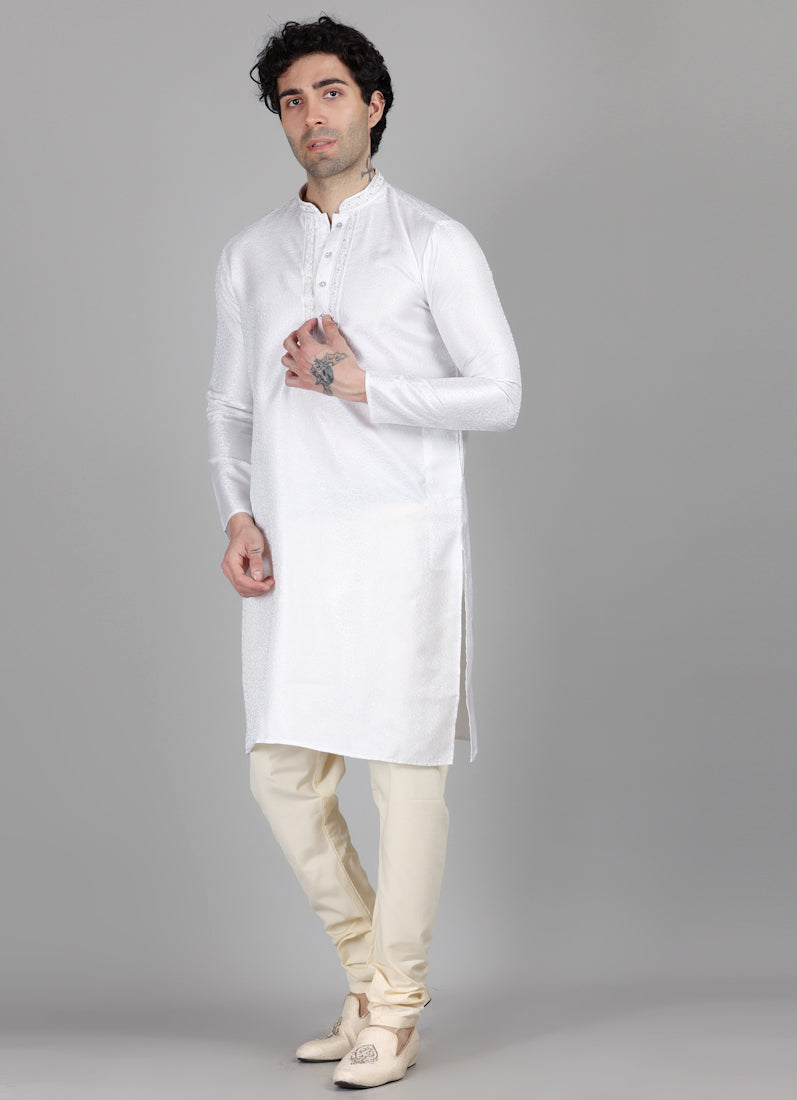 Men's Cream jacquard Resham Embroidered Payjama Set