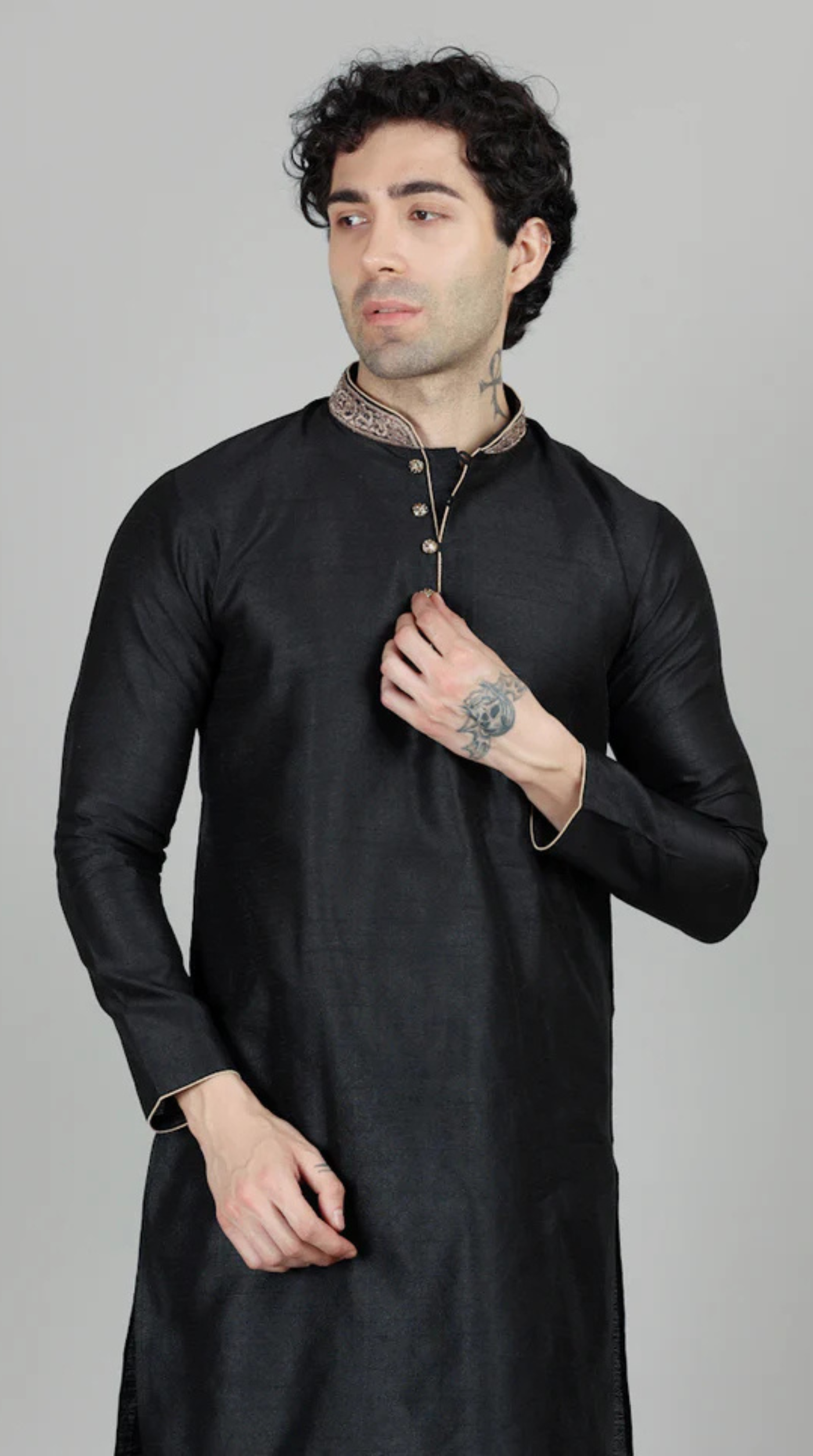 Men's Black Jacquard Embroidered Collar Set