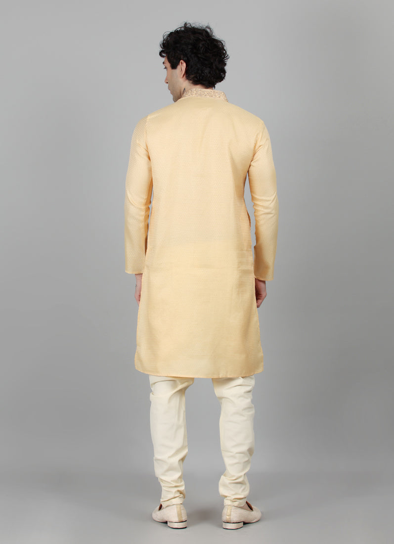 Men's Gold Self Resham Brocade Zari Embroidered Set