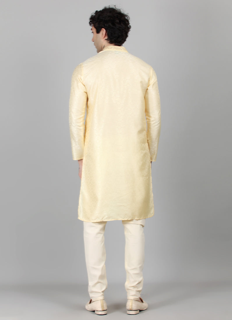 Men's Gold Resham Brocade Embroidered Kurta Payjama Set