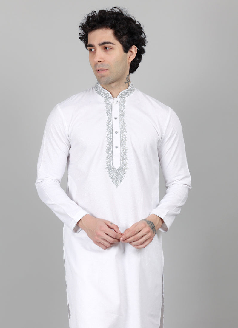 Men's White Resham Brocade Embroidered Set
