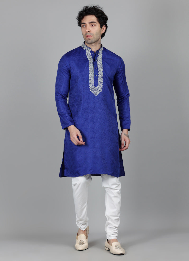 Men's Royal Blue Resham Brocade Embroidered Set