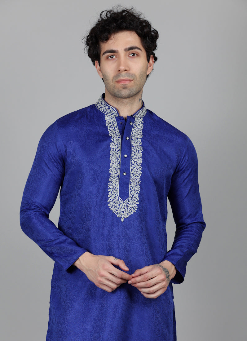 Men's Royal Blue Resham Brocade Embroidered Set