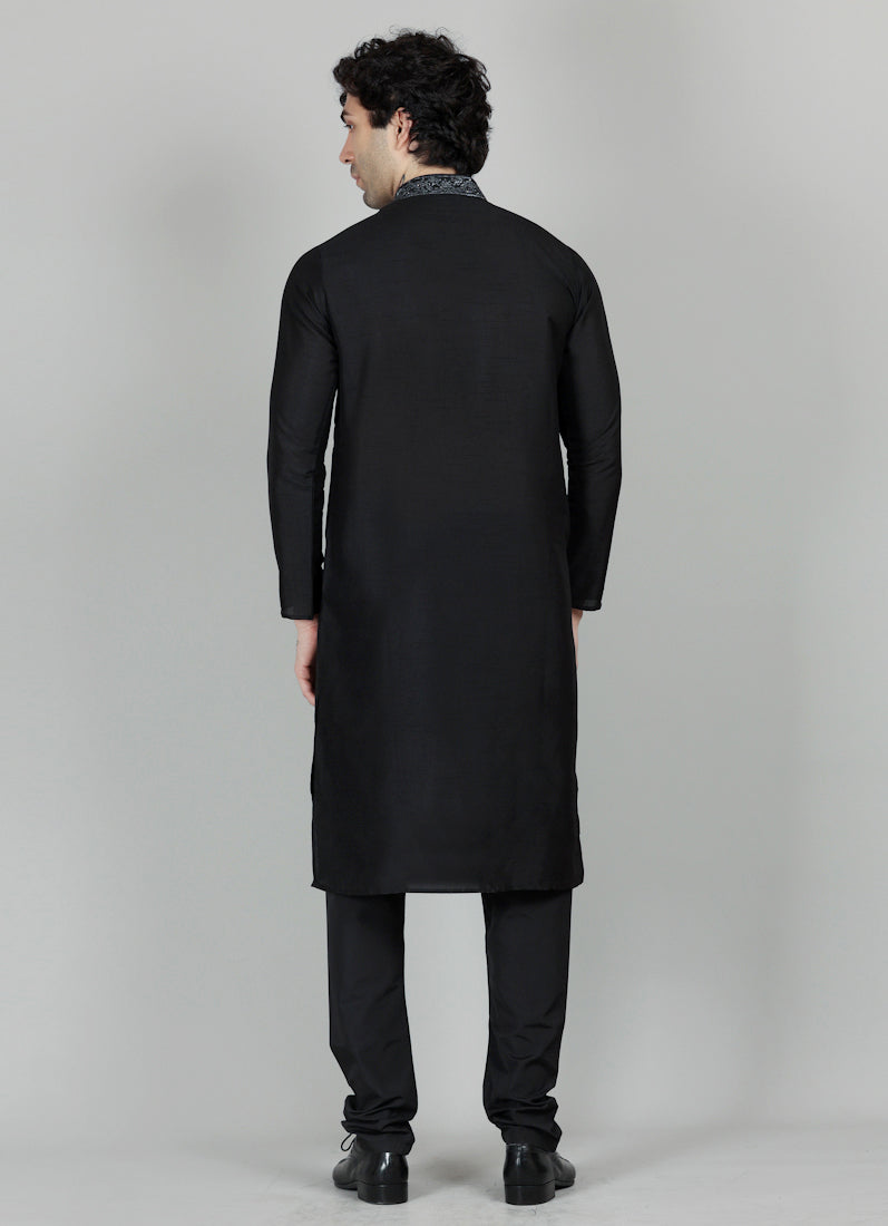 Men's Black Zari Embroidered Kurta Payjama Set