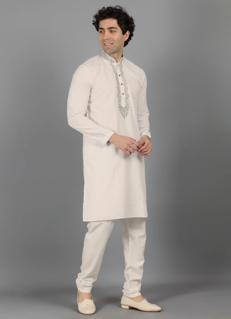 Men's Light Gold Resham Brocade Embroidered Kurta Payjama Set