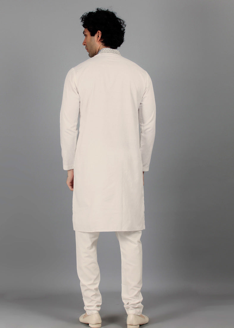 Men's Light Gold Resham Brocade Embroidered Kurta Payjama Set