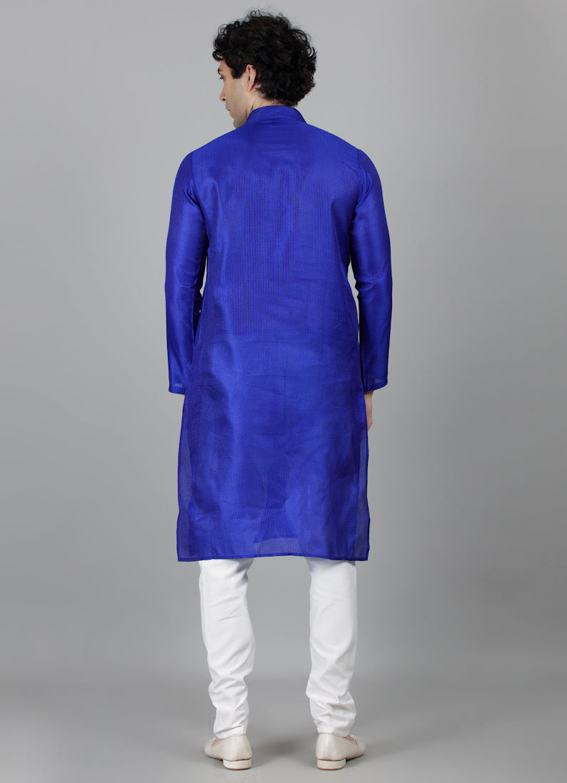 Men's Royal Blue Embroidered Fabric Kurta Payjama Set