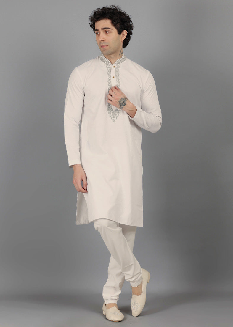 Men's Light Gold Resham Brocade Embroidered Kurta Payjama Set