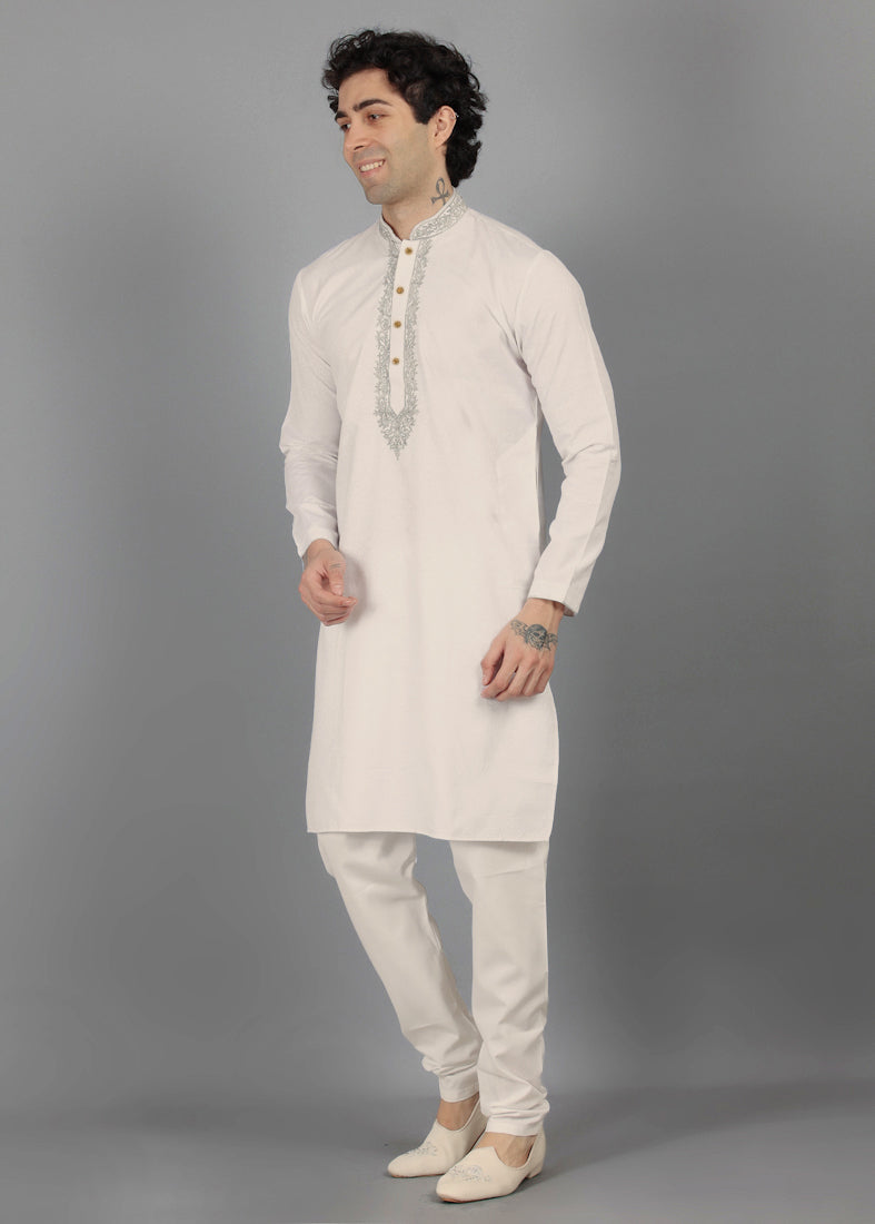 Men's Light Gold Resham Brocade Embroidered Kurta Payjama Set