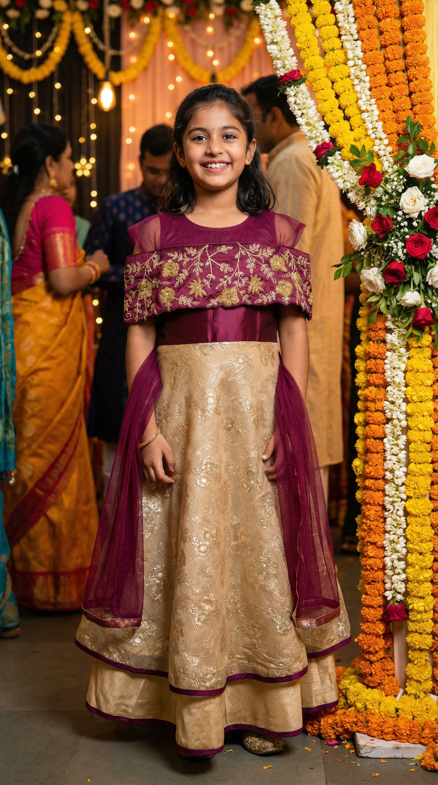 Embroidered Bias-Cut Dress with Lycra Churidaar & Net Dupatta