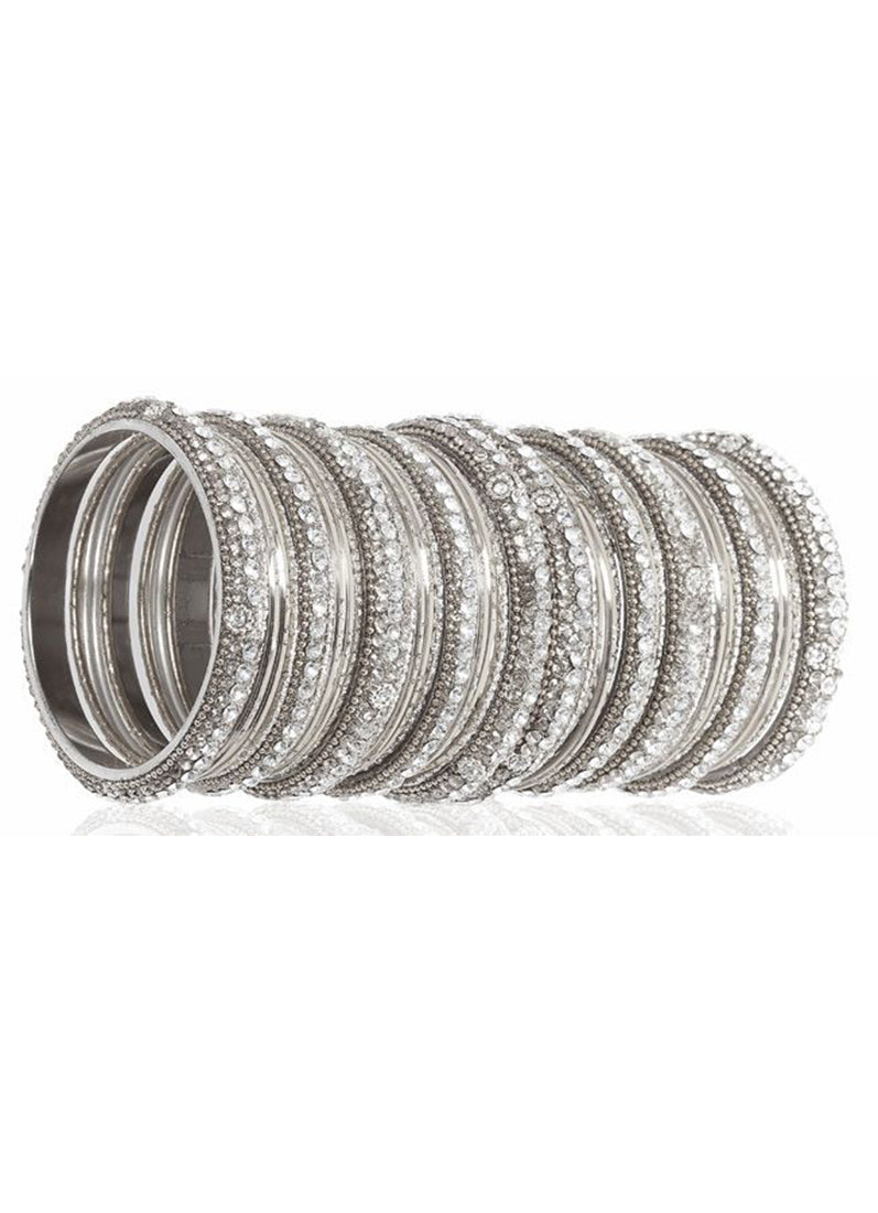 Silver Studded Double Bangle Set