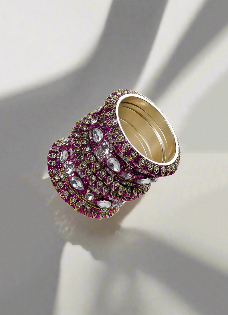 Pink Intricate Crystal Diamonte Bangle Set