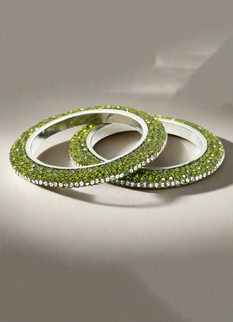 Moss Green Ornate Crystal Bangle Set