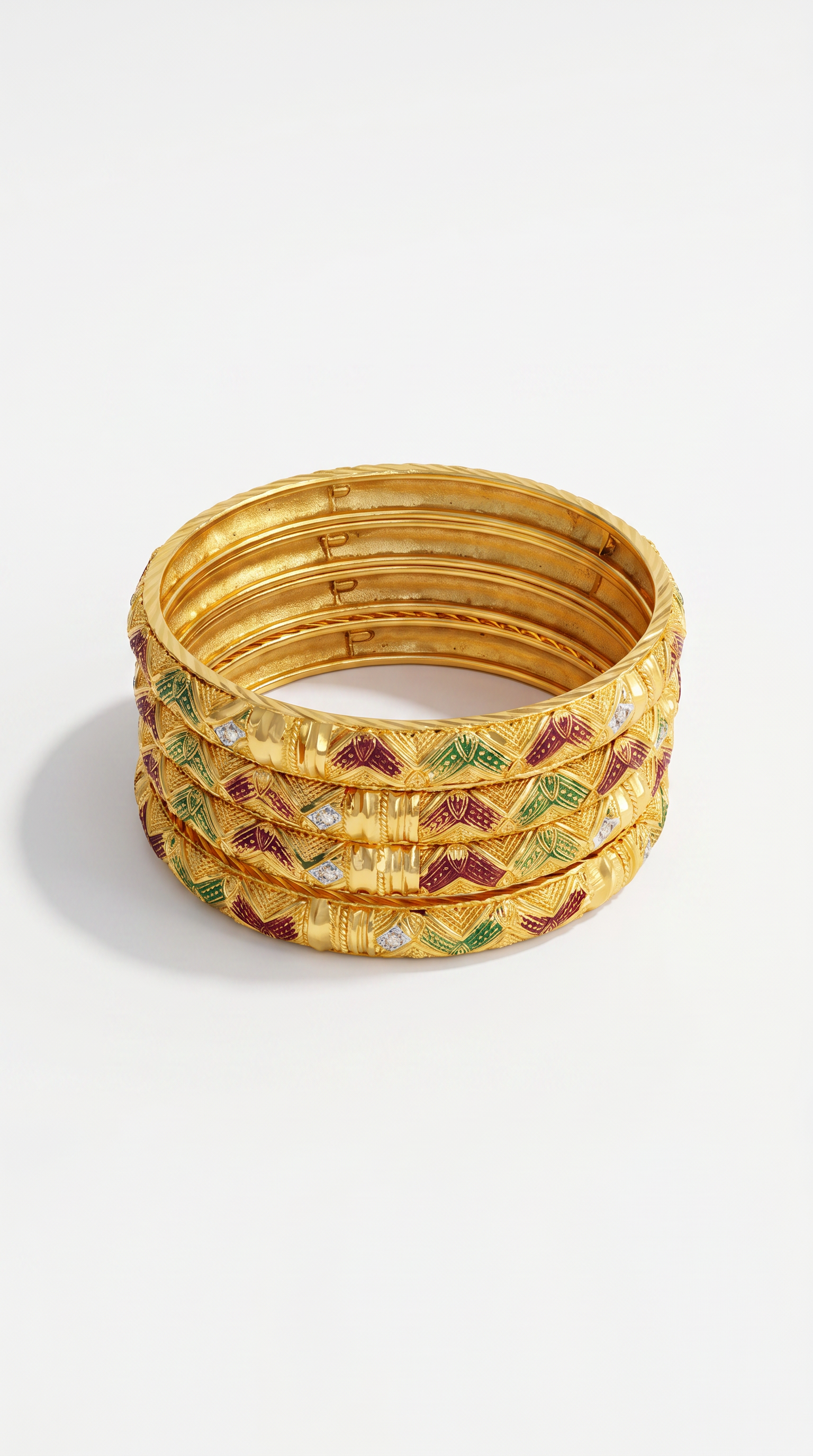 Traditional  Mena Kari 4p c Gold bnagle set