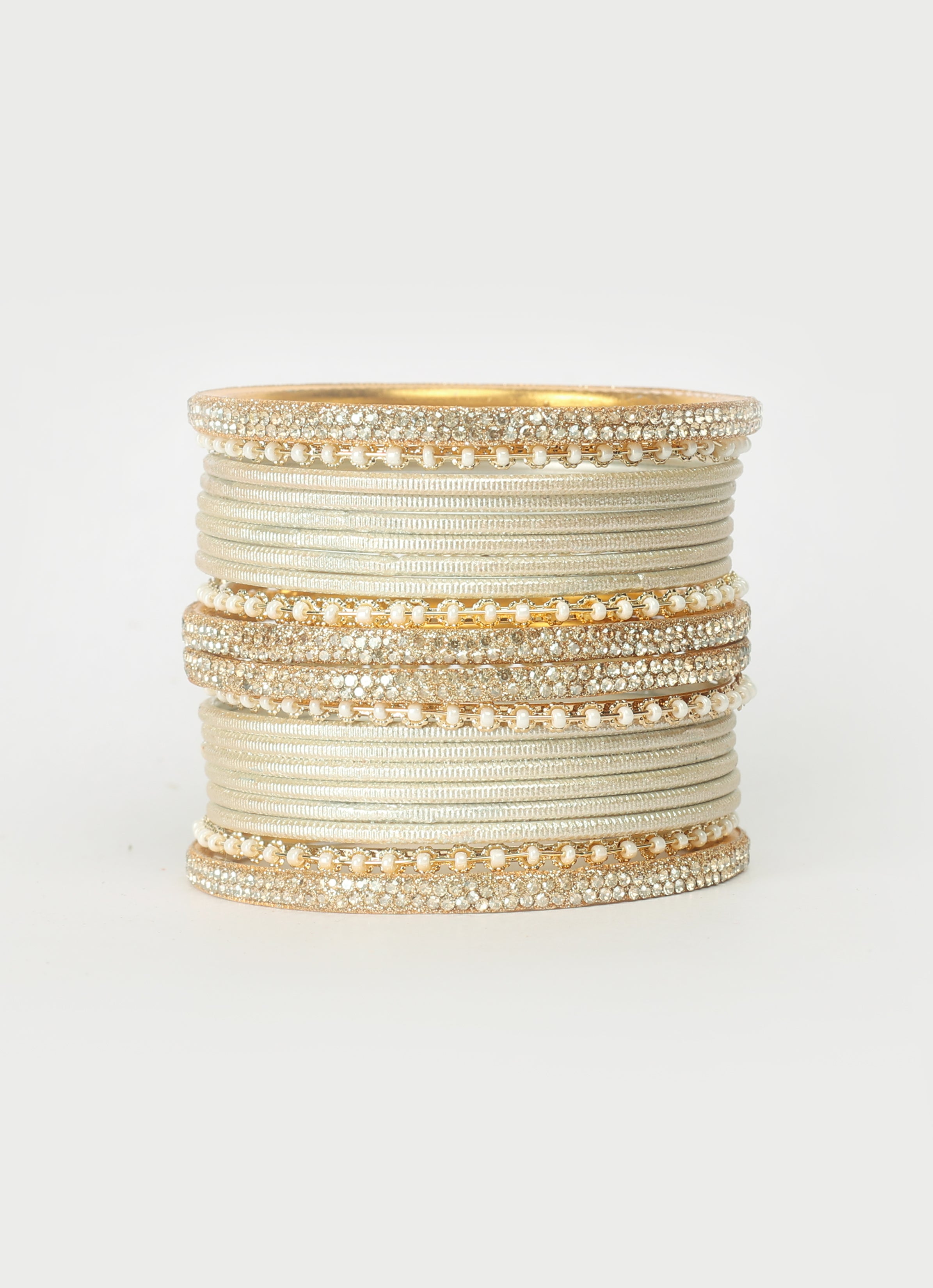 Cream Diamonte Pearl Bangles Set