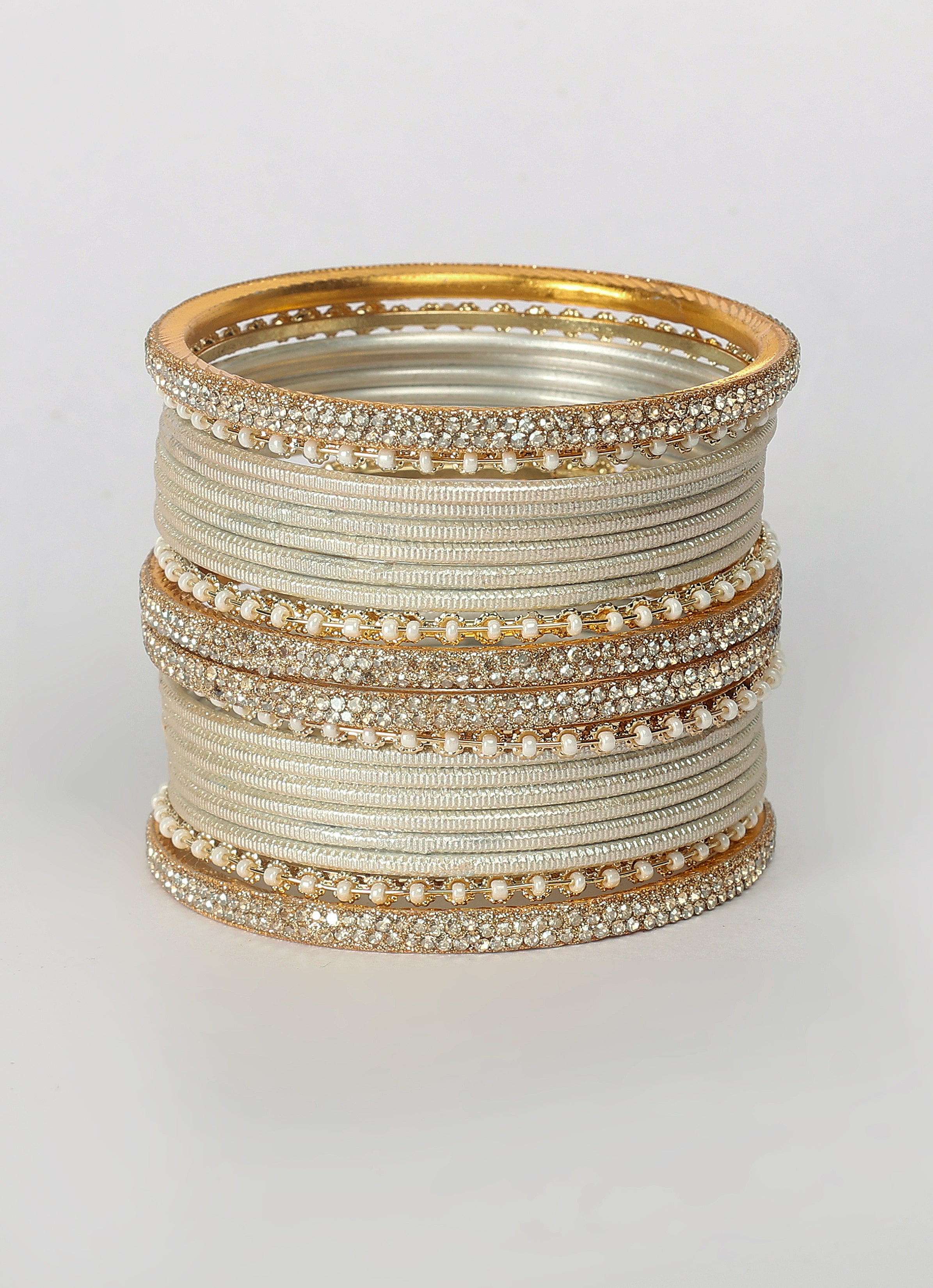 Beige Diamonte Pearl Bangles Set