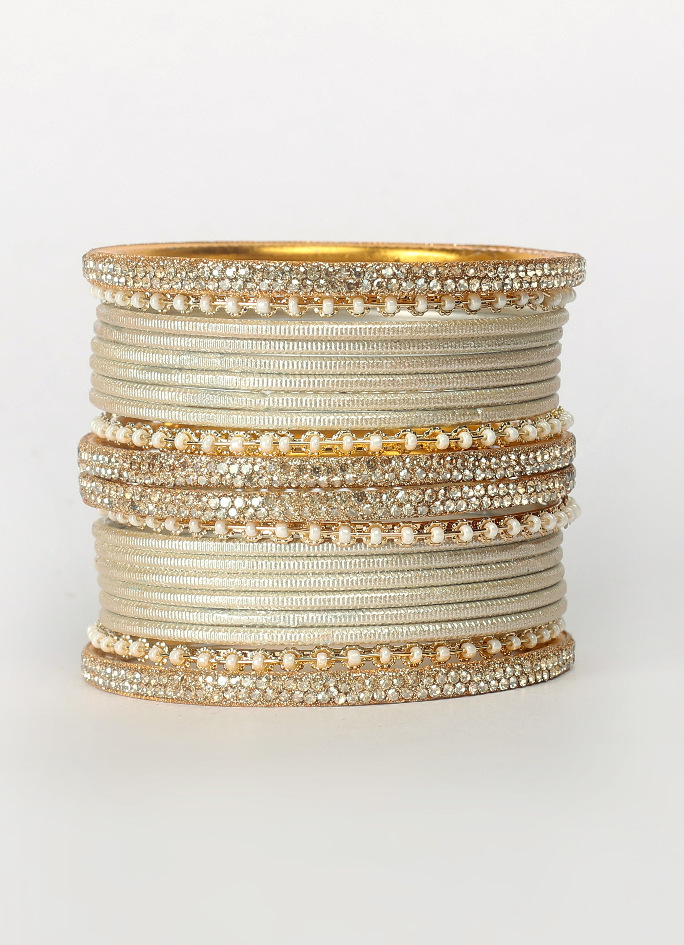 Beige Diamonte Pearl Bangles Set