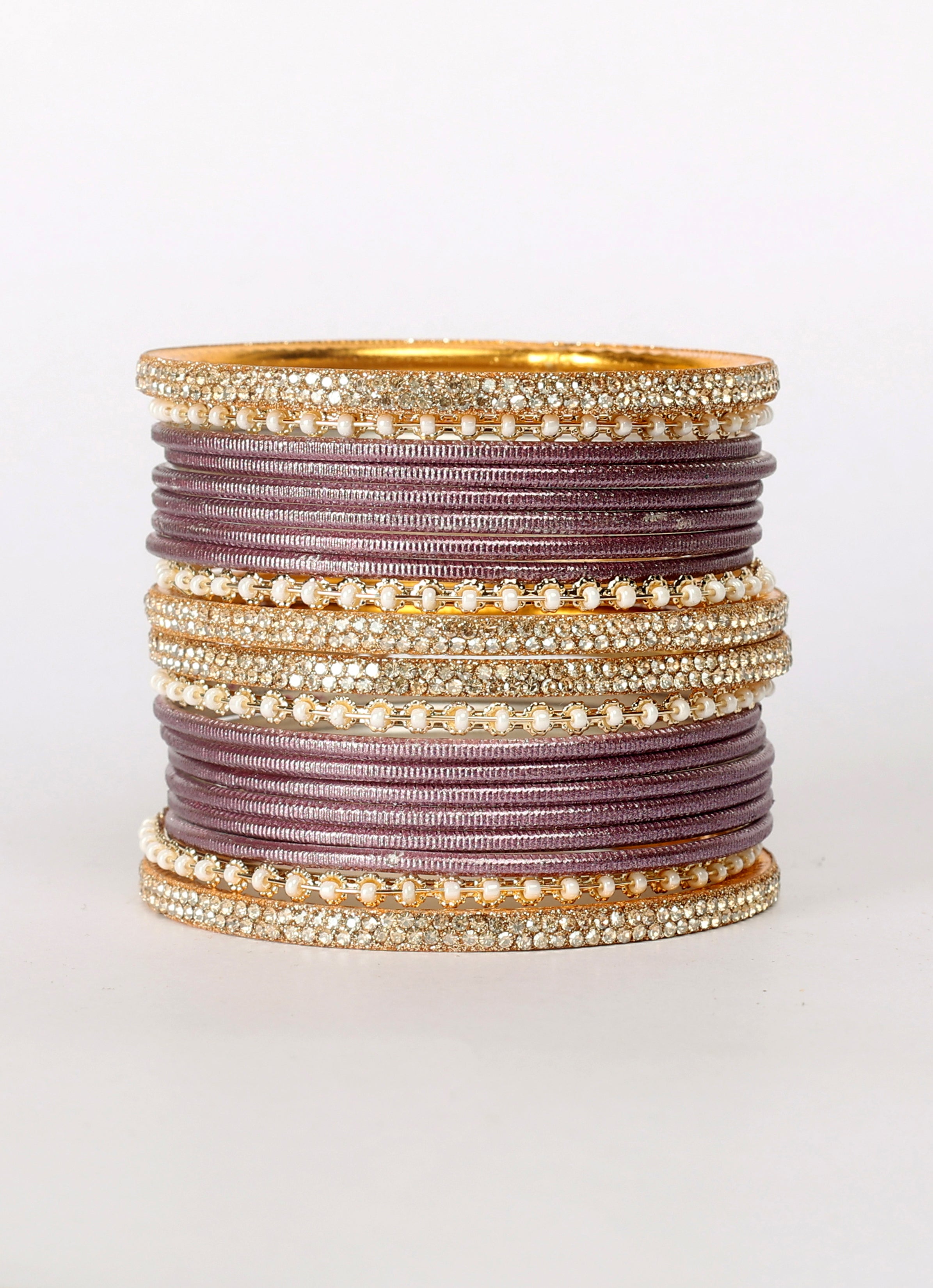 Mauve Diamonte Pearl Bangles Set