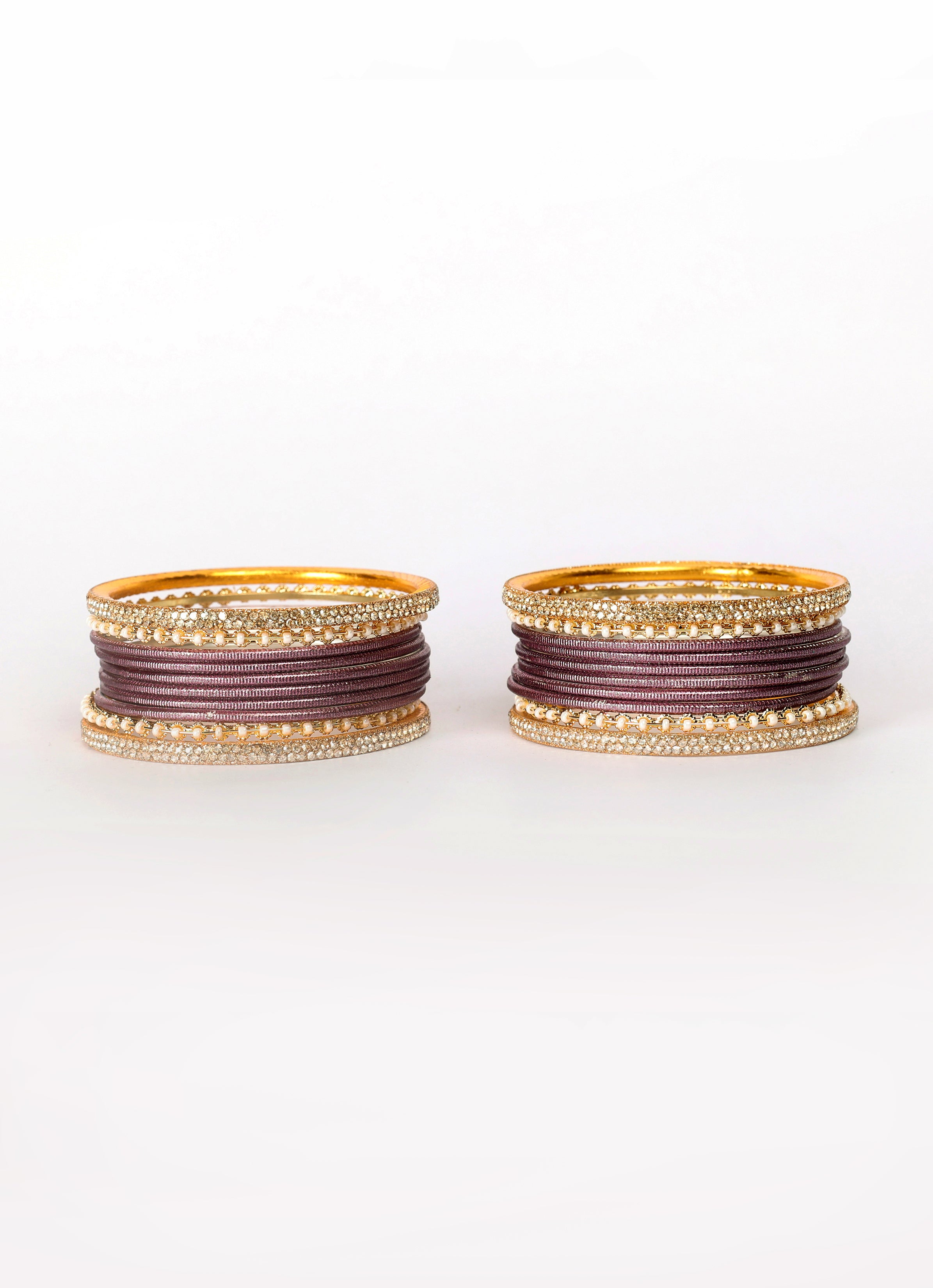 Mauve Diamonte Pearl Bangles Set
