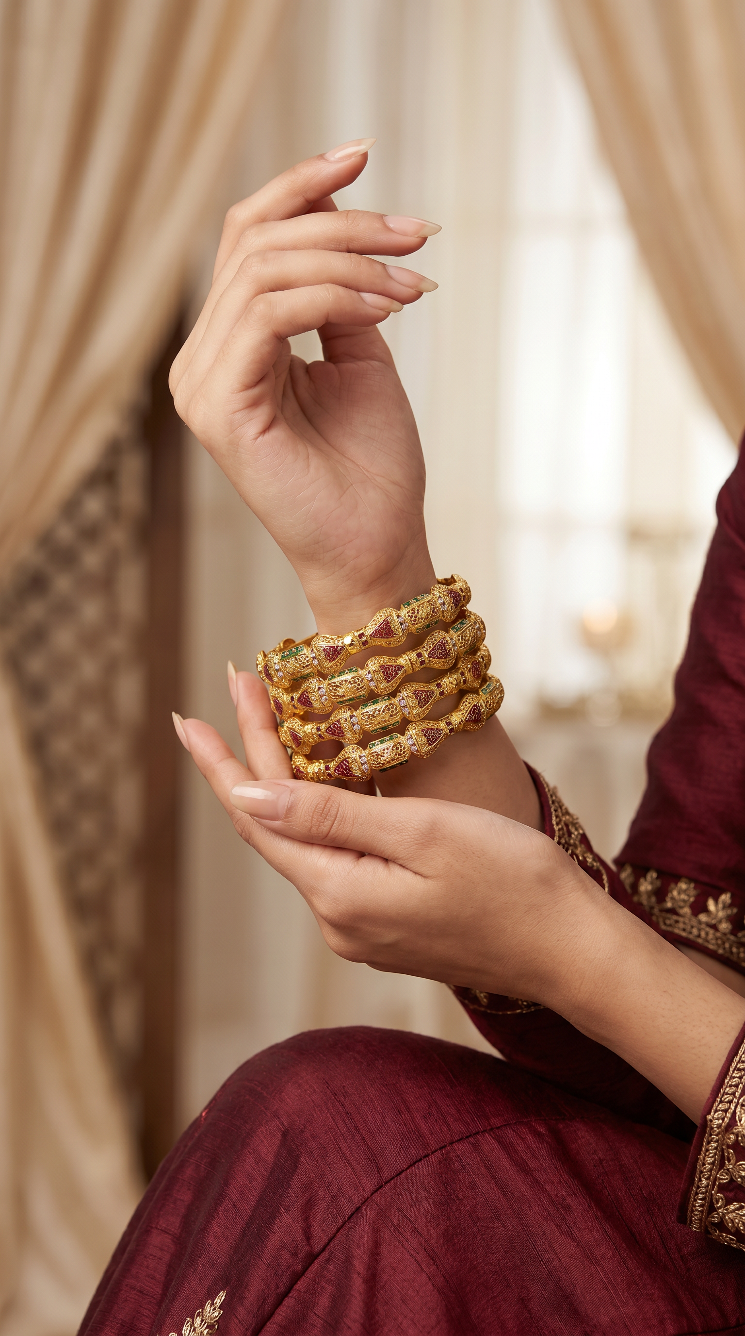 Traditional  Mena Kari 4pc Gold bangle set