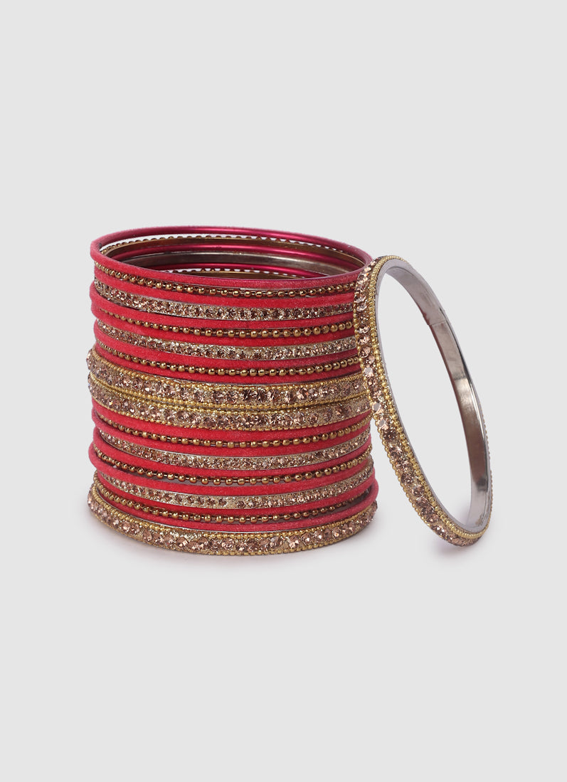 Womens Rose Pink Embellished Mixed Bangle Set