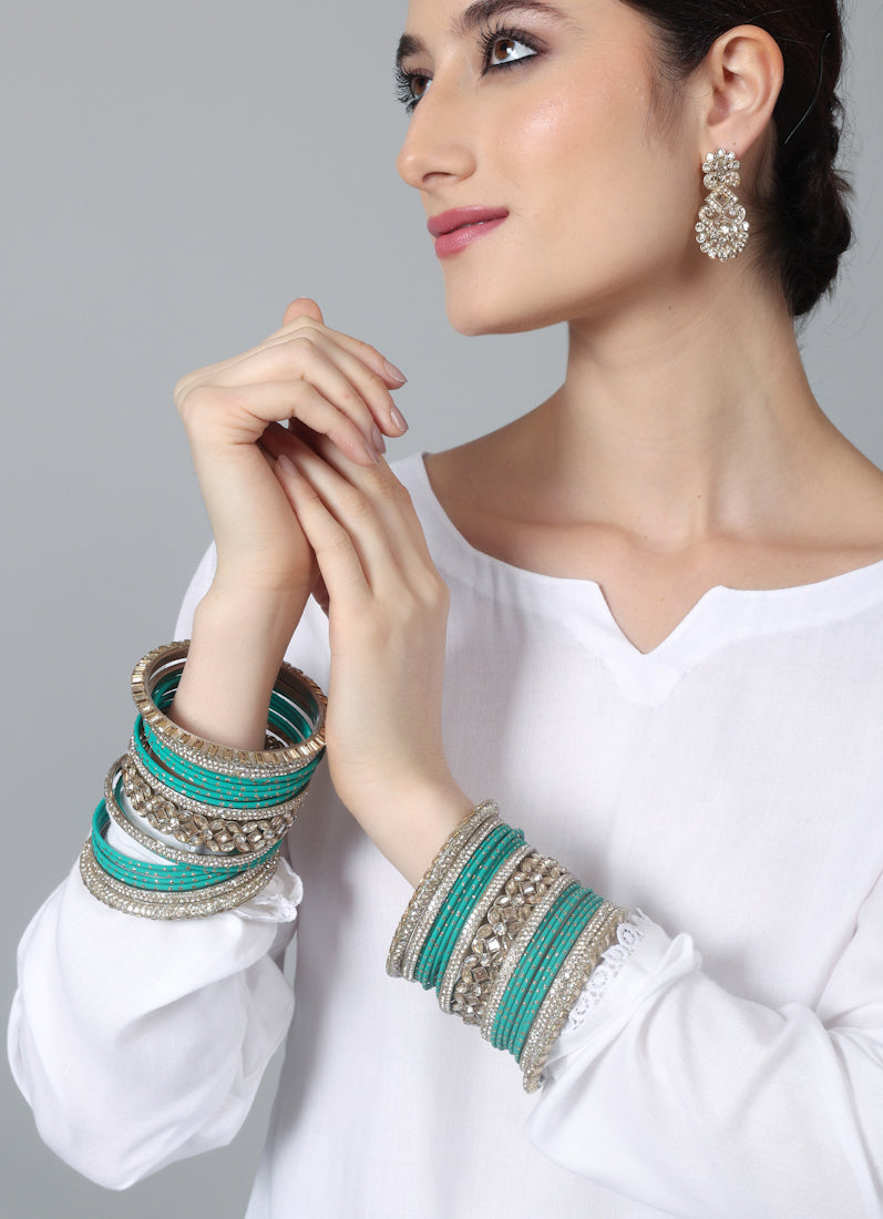 Womens Jade Diamonte Kadha Mixed Bangle Set