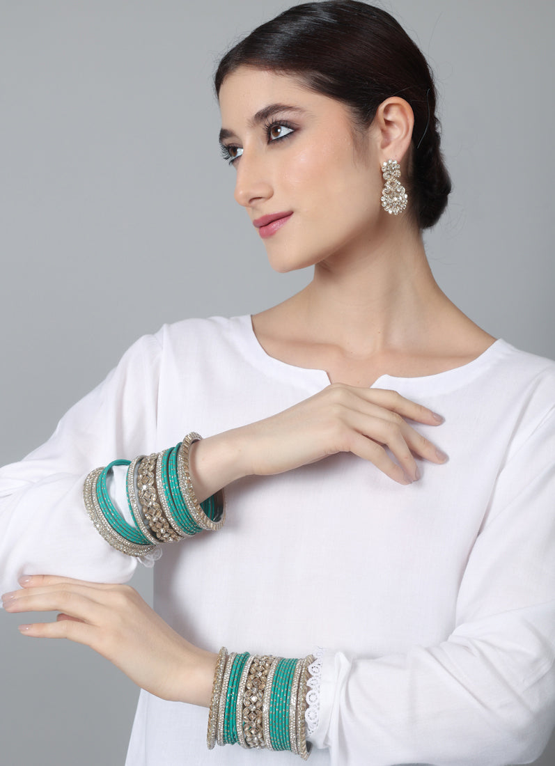 Womens Jade Diamonte Kadha Mixed Bangle Set