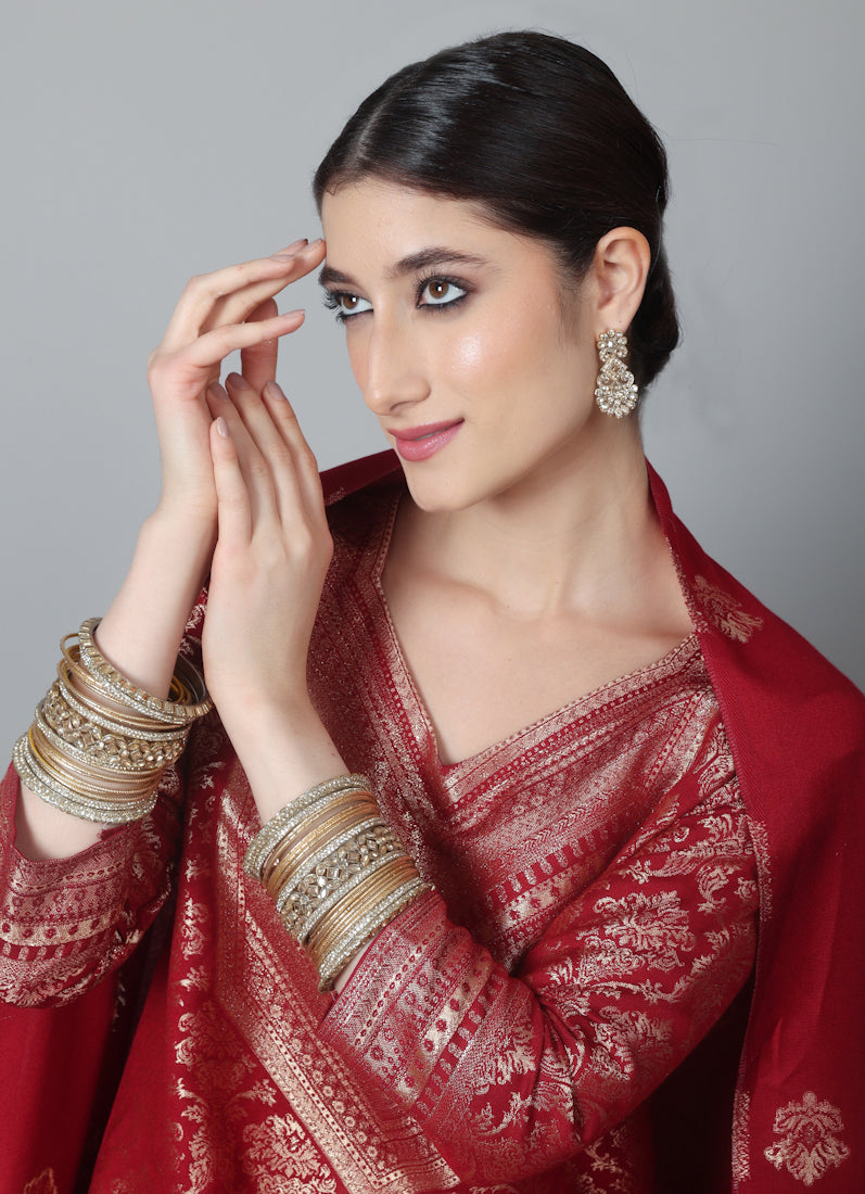 Womens Gold Diamonte Kadha Mixed Bangle Set