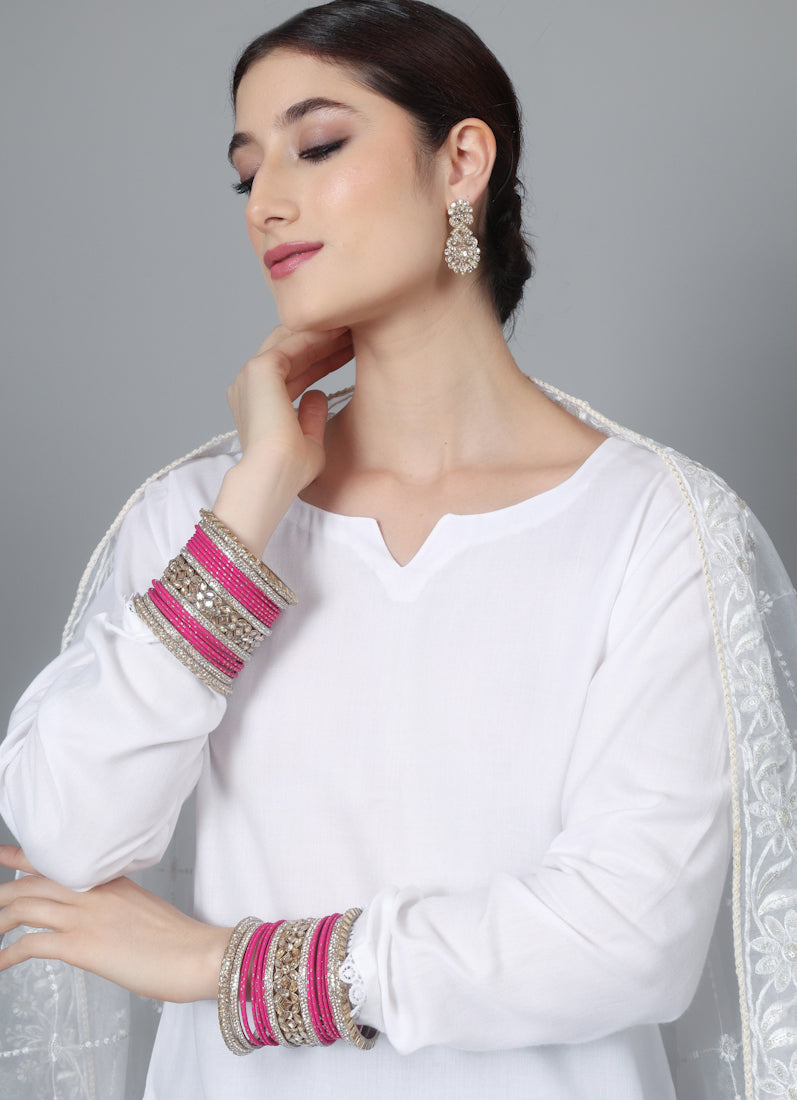 Womens Pink Diamonte Kadha Mixed Bangle Set