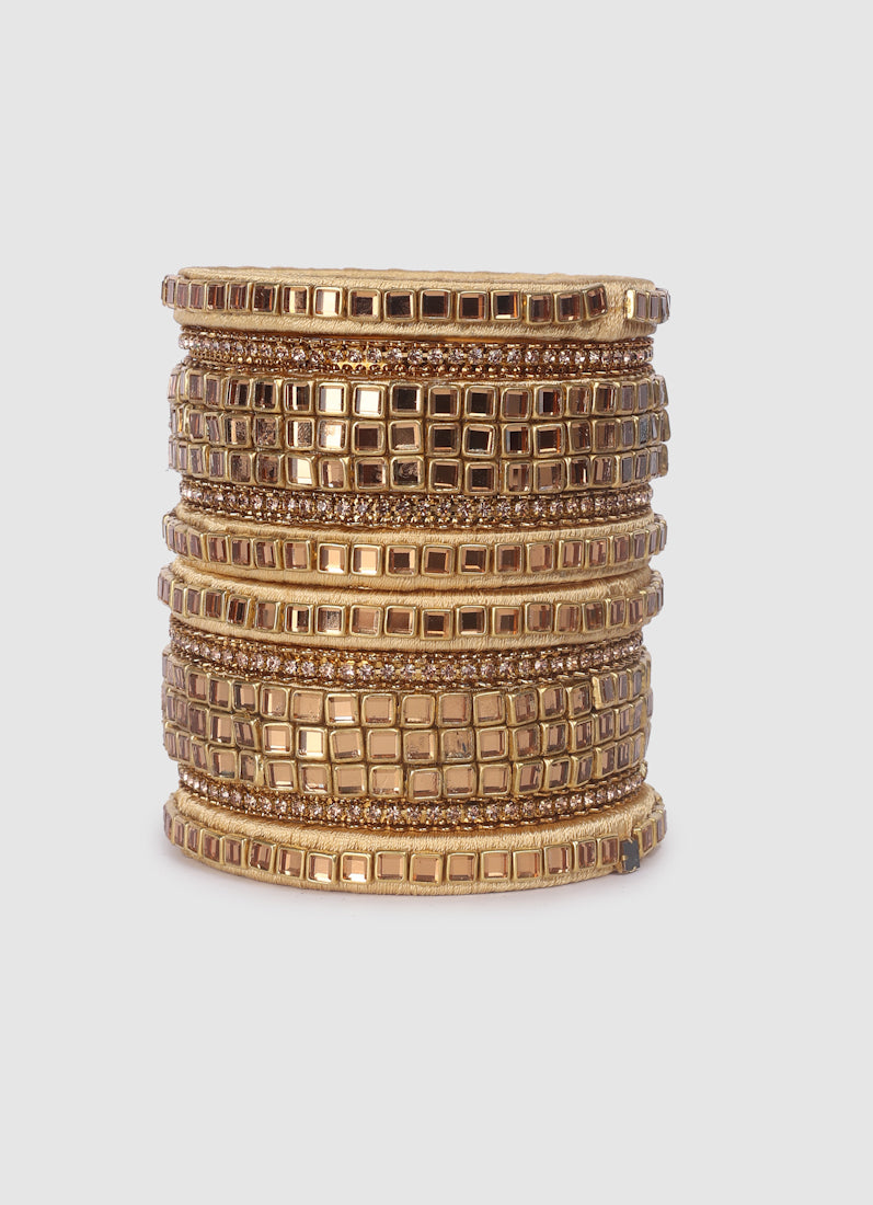 Womens Gold Mixed Thread Bangle Set