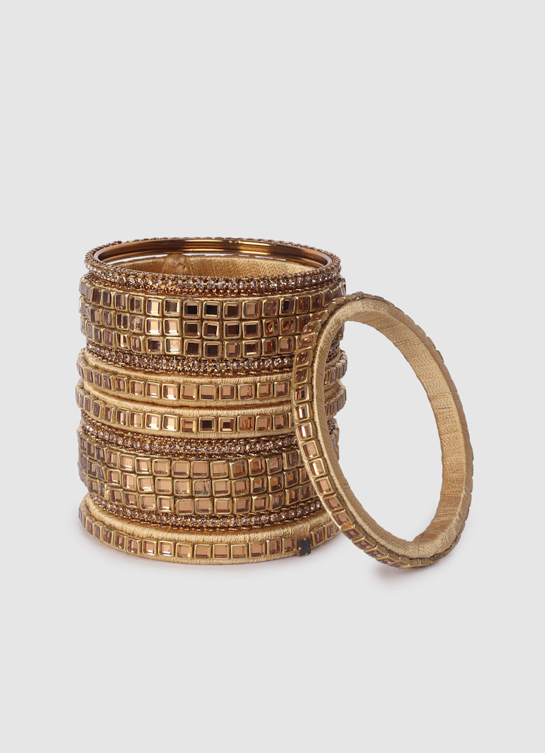 Womens Gold Mixed Thread Bangle Set