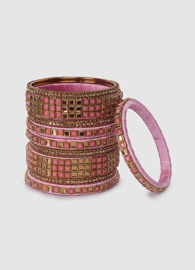 Womens Pink Mixed Thread Bangle Set