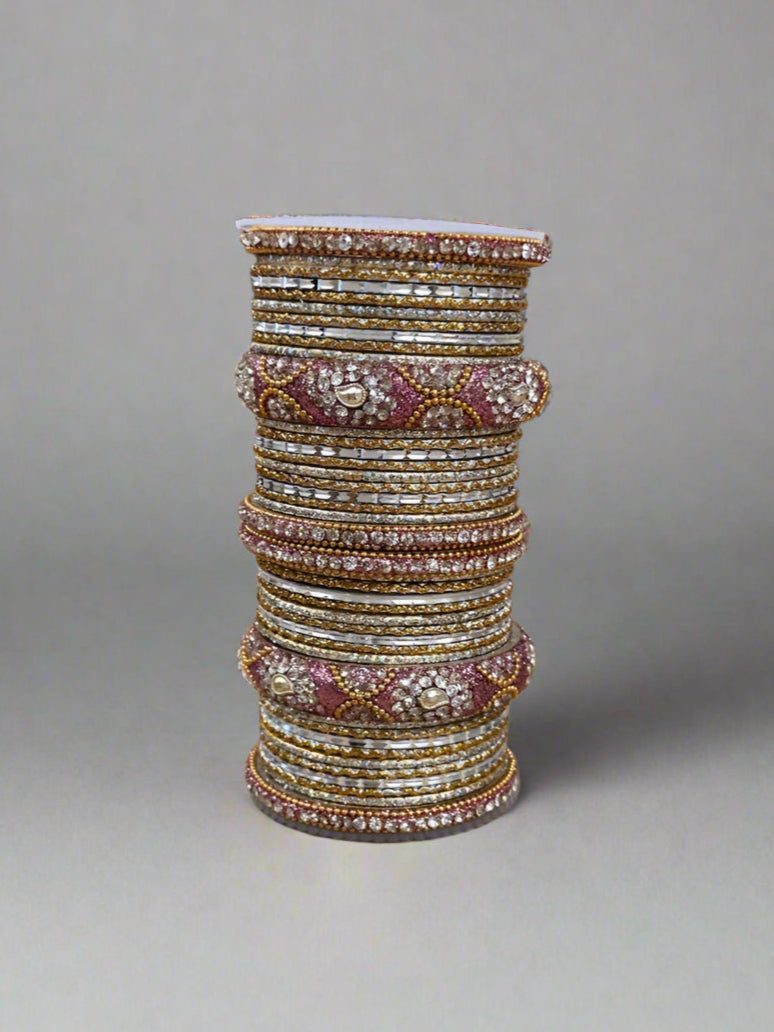 Pink Diamante Double Bangle Set