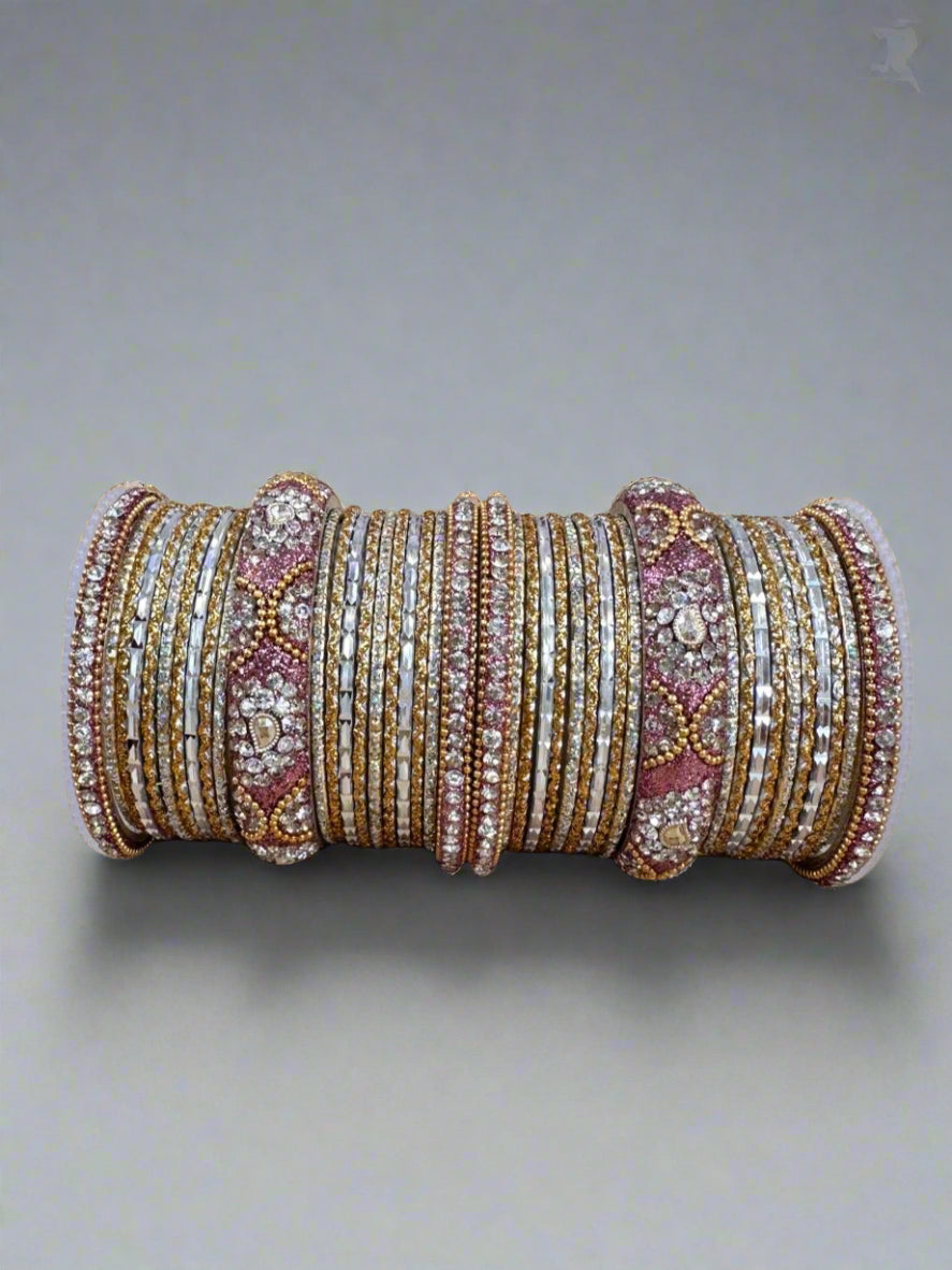 Pink Diamante Double Bangle Set