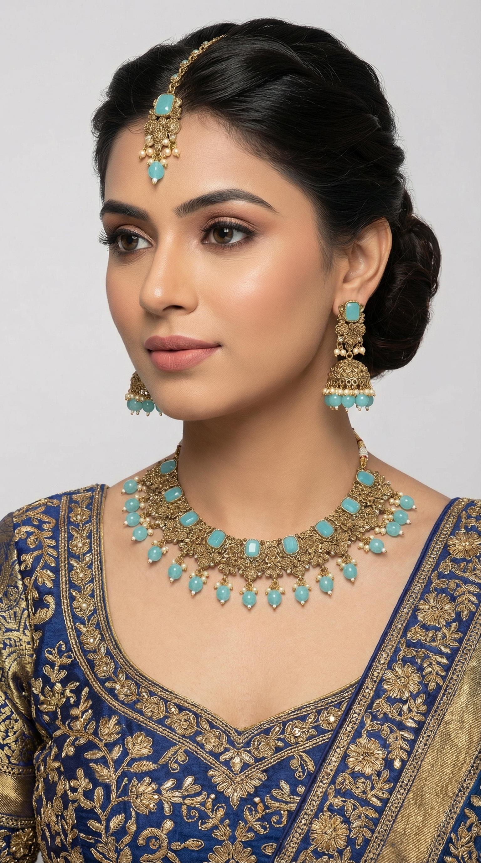 Light Blue and Gold Diamante Set