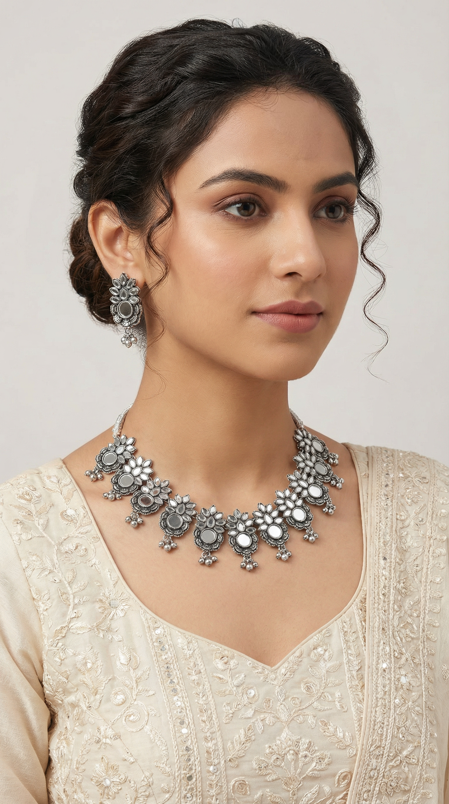 Oxidised Mirror Necklace Set