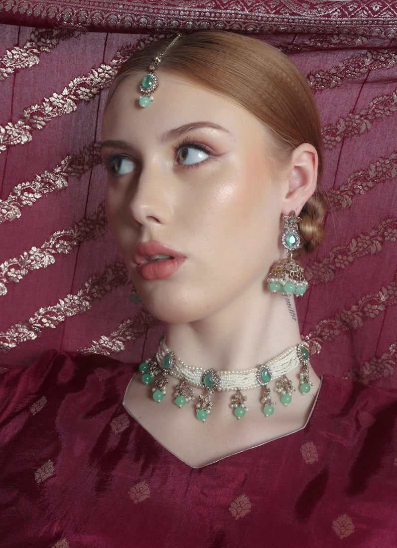 Mint Pearl Choker Necklace Set