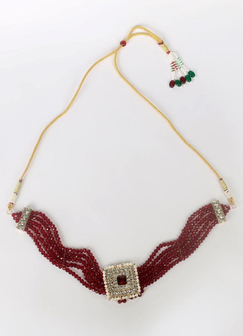 Maroon Crystal Chocker Set