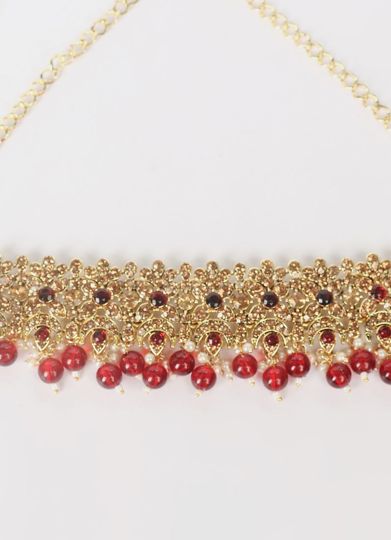 Maroon Antique Gold Choker Set