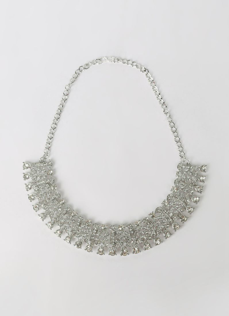 Silver Diamonte Heavy Necklace Set