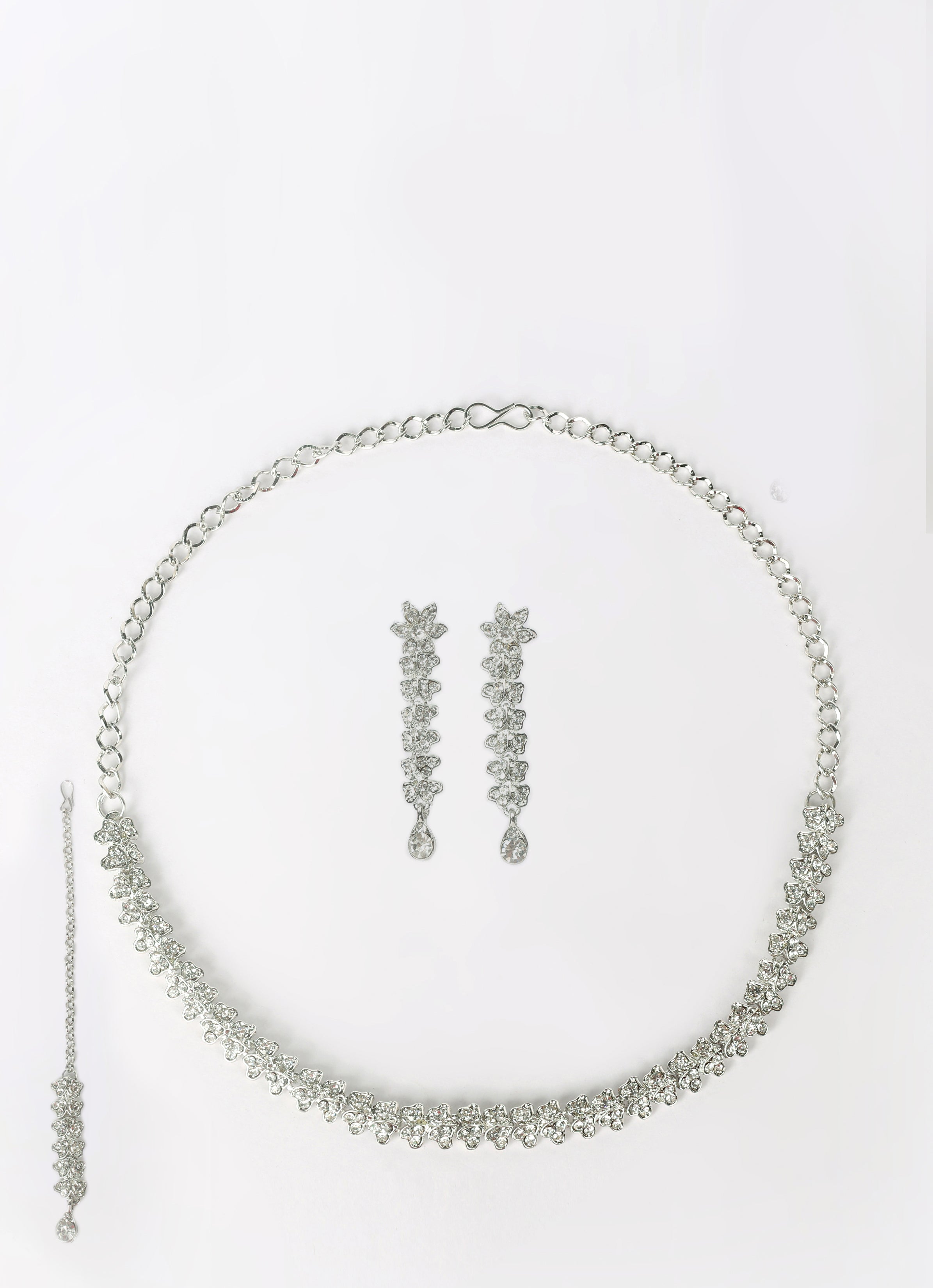 Silver Diamonte Chain Necklace Set