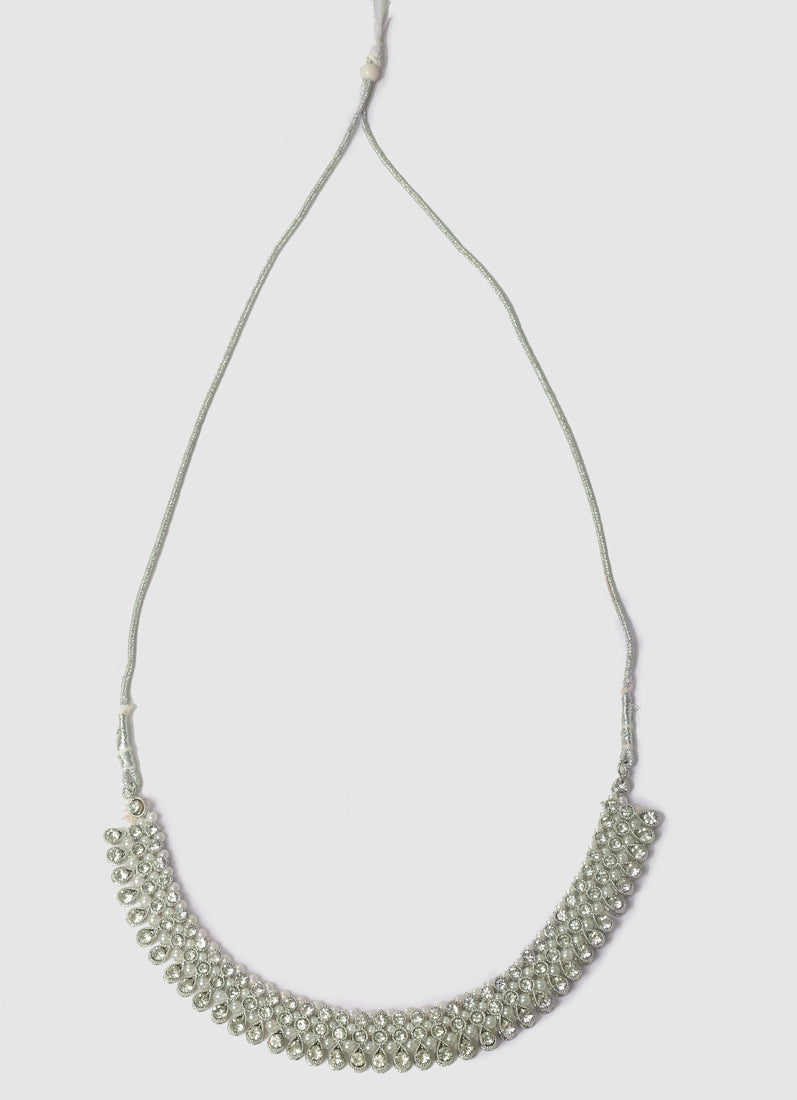 Womens Silver Diamonte & Pearl Jewellery Set