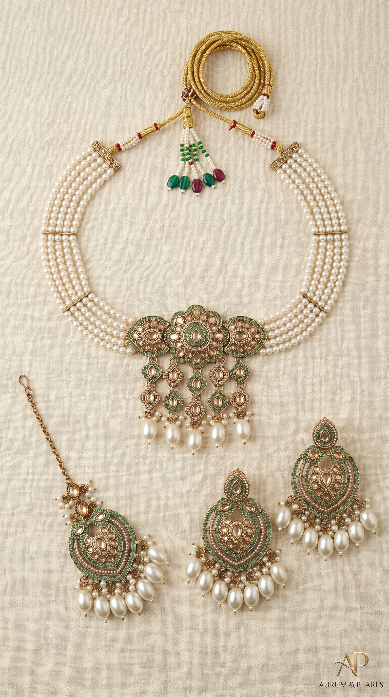 Sea Green Pearl Choker Necklace Set