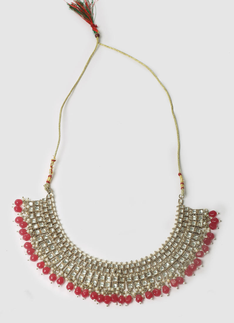 Womens Ruby Big Pearl Drops Embellished Jewellery Set