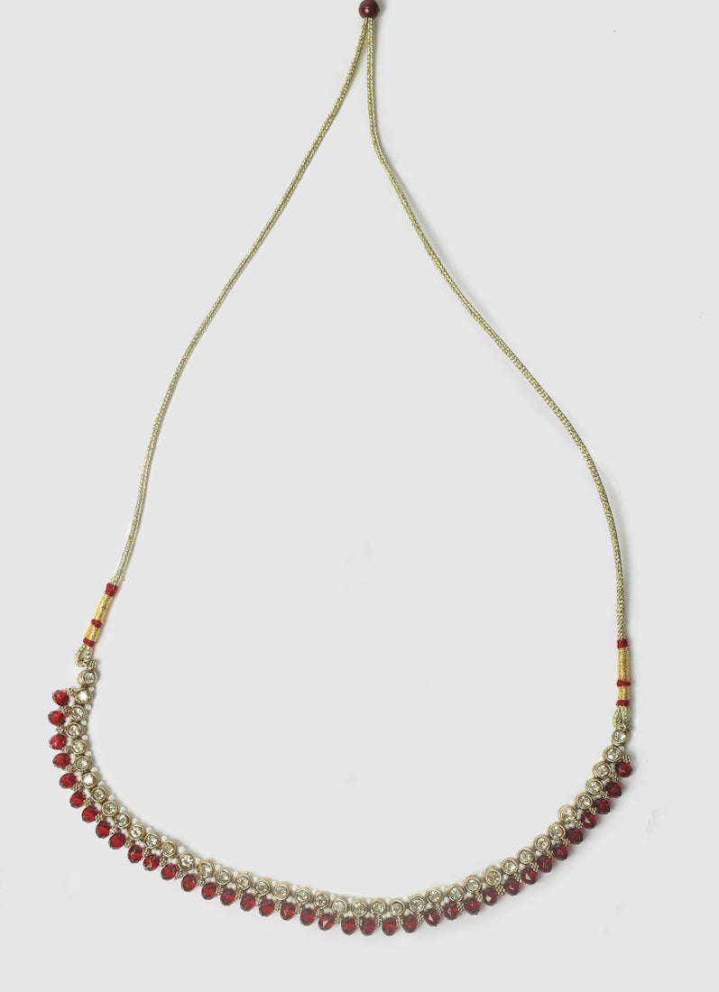 Womens Delicate Auntique Gold & Maroon Jewellery Set