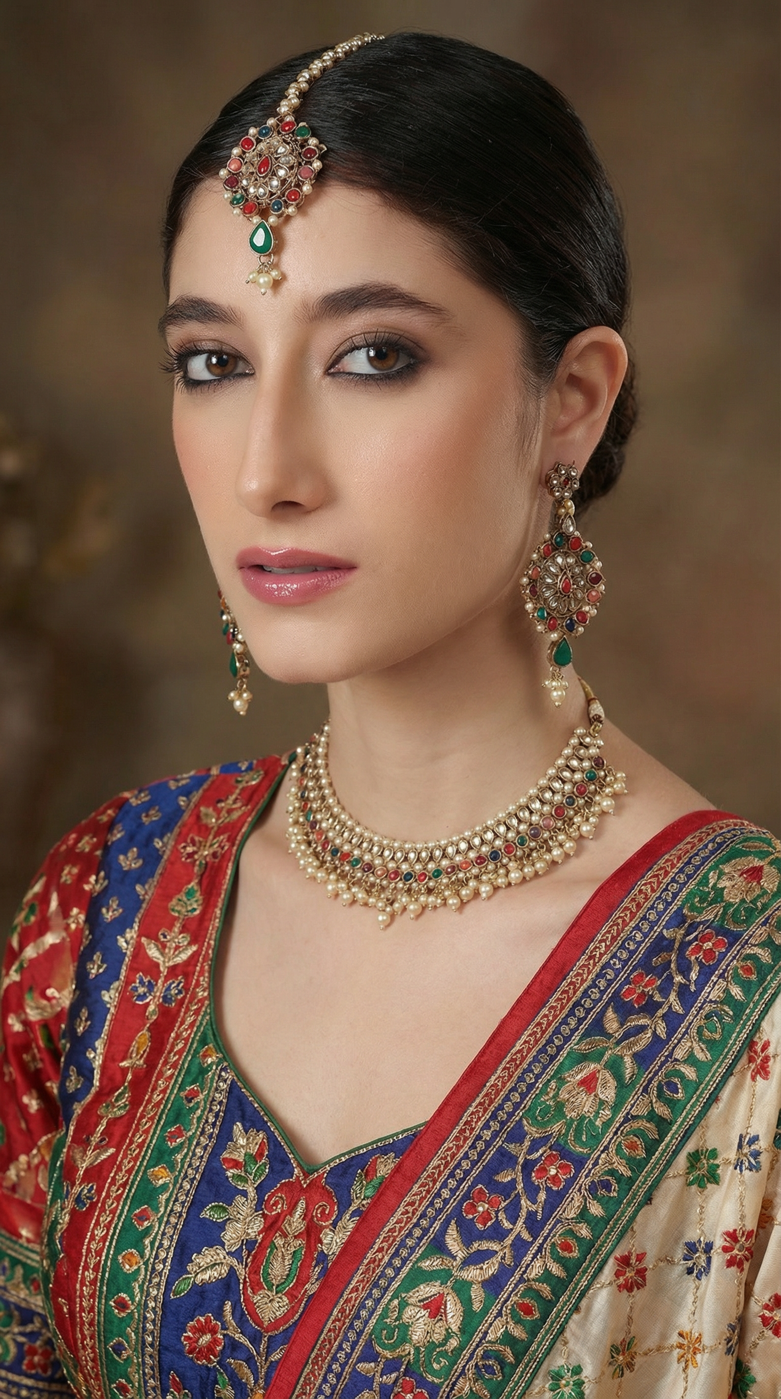 Women’s Antique Gold Multi-color Beaded Pearl Necklace Set